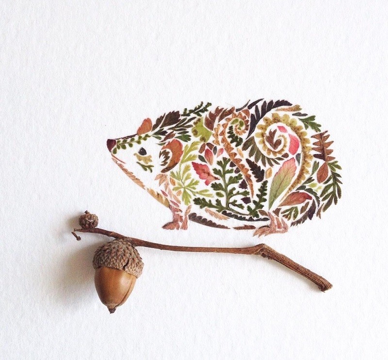 Hedgehog made of leaves and flowers; Photo source: Helenahpornsiri.com website