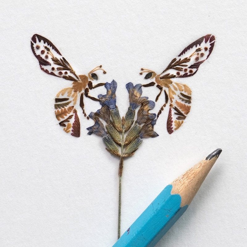 Two bees on a branch by Helen Ahpoornesiri; Photo source: Helenahpornsiri.com website