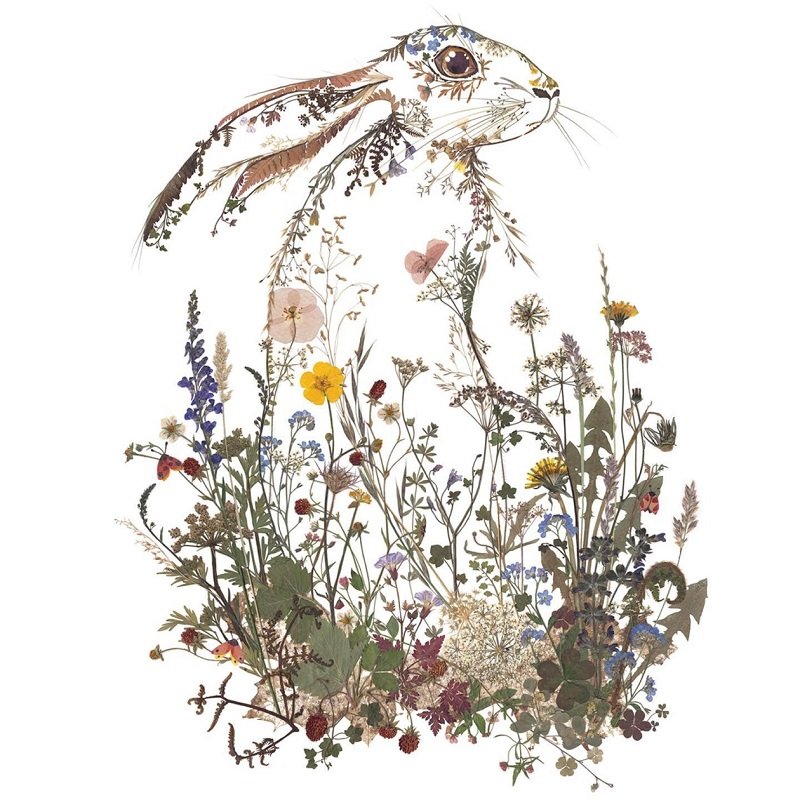 Rabbit made of flowers and leaves by Helen Ahpoornesiri; Photo source: Helenahpornsiri.com website
