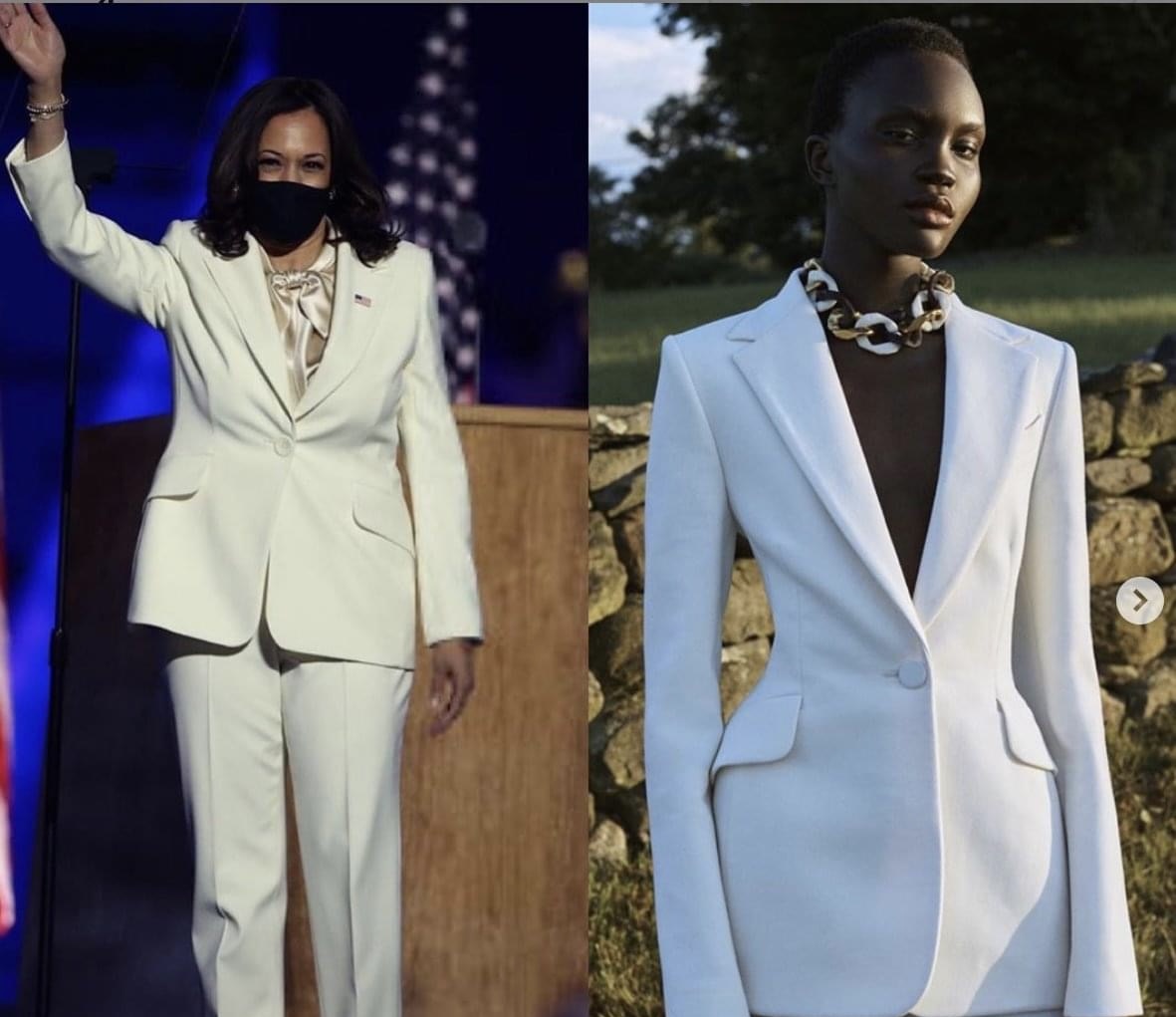Kamala Harris in a white dress by Carolina Herrera