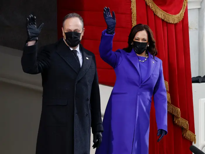 Kamala Harris at the Biden inauguration in a dress by John Rogers