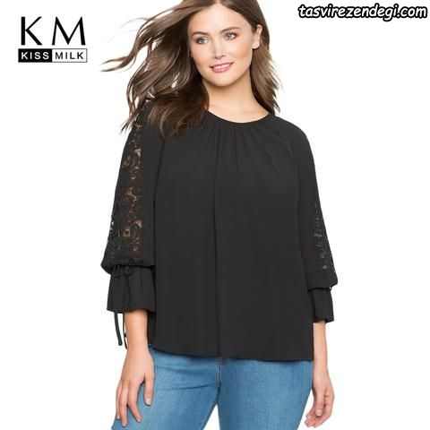 Women's black blouse with net sleeves