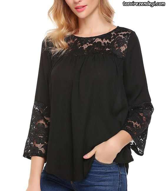 Women's black silk blouse for girls 