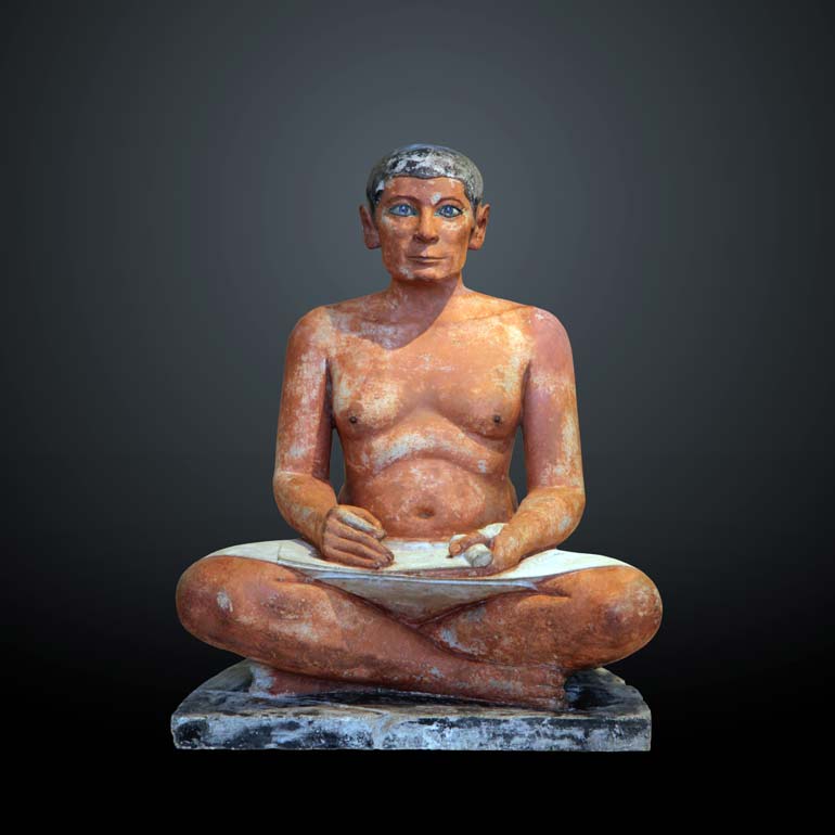 The famous sculptures of the Louvre Museum are the statue of the seated scribe