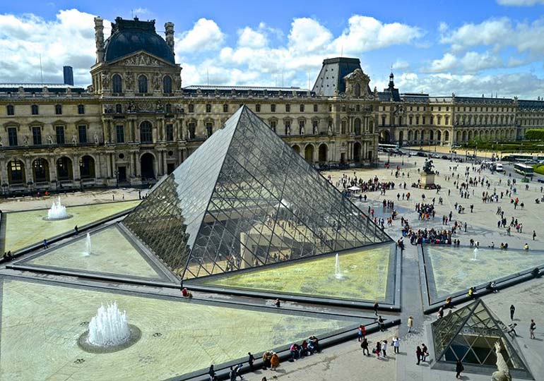 The exterior of the Louvre Museum in Paris