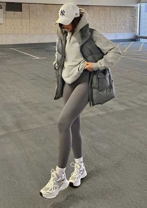 Tights with sports shoes