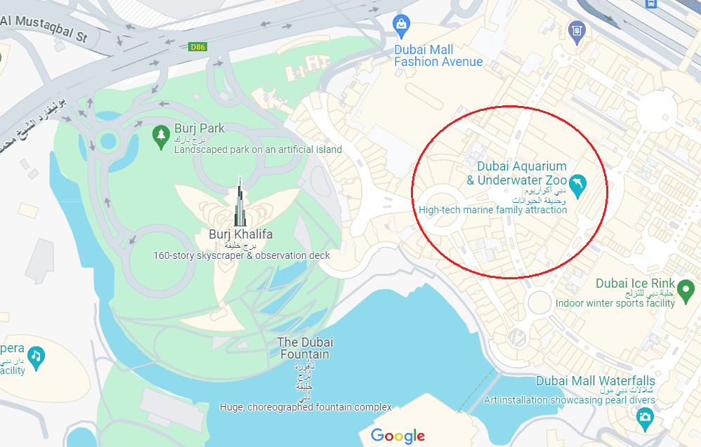 Dubai Aquarium on the map