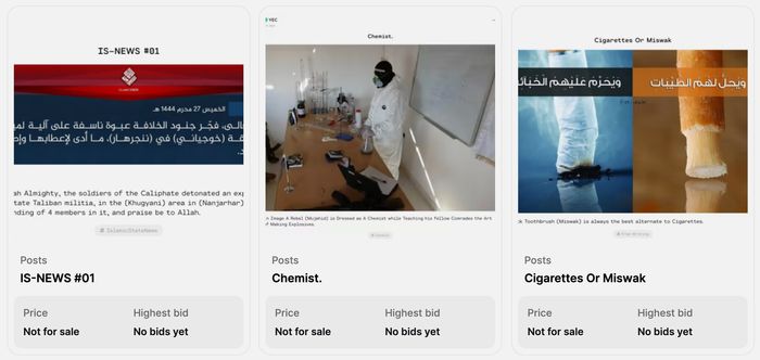 The Wall Street Journal: ISIS is using NFTs to spread terrorist messages Image of NFT token called IS-NEWS #01 (left)