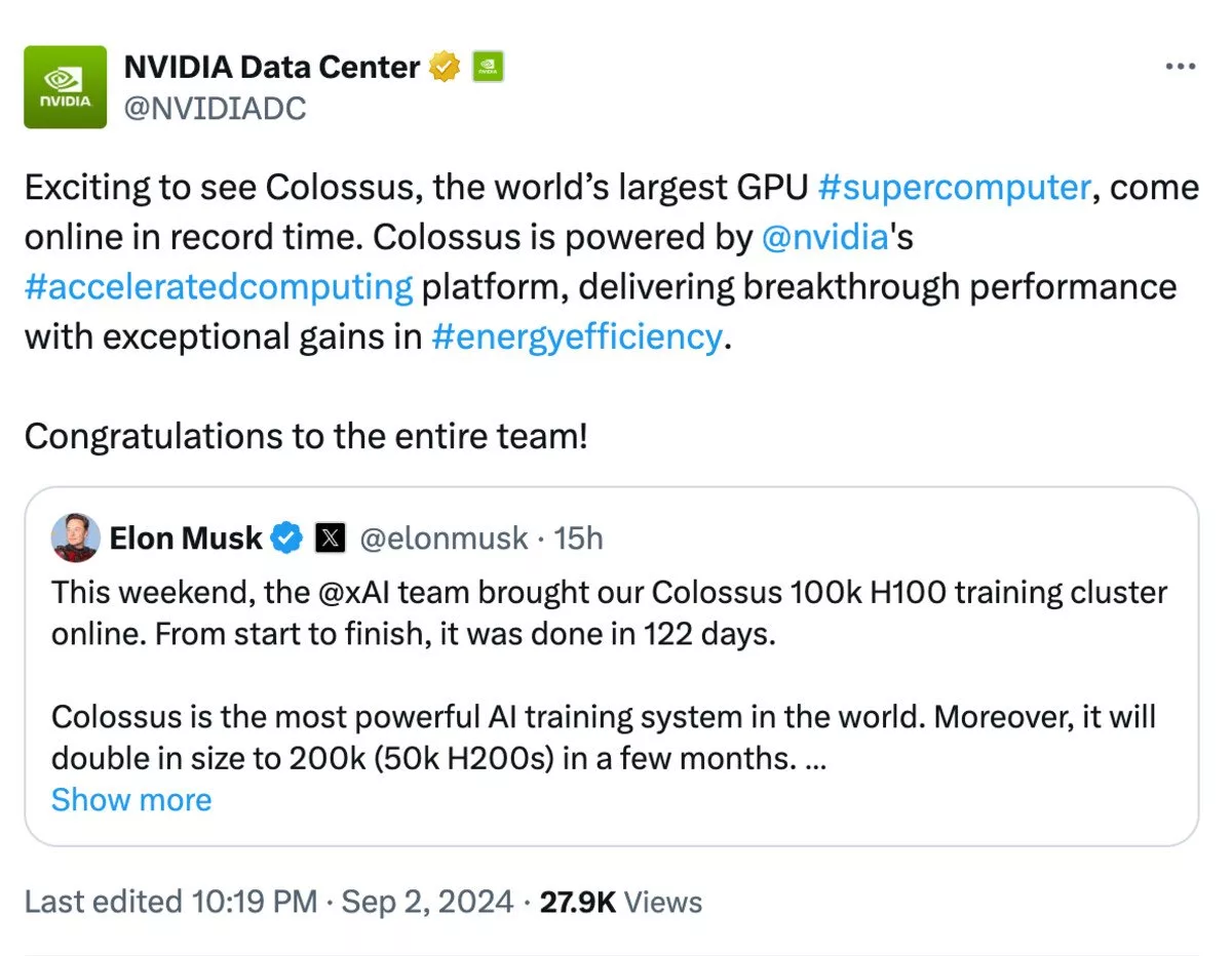 Congratulations to Nvidia for launching Colossus