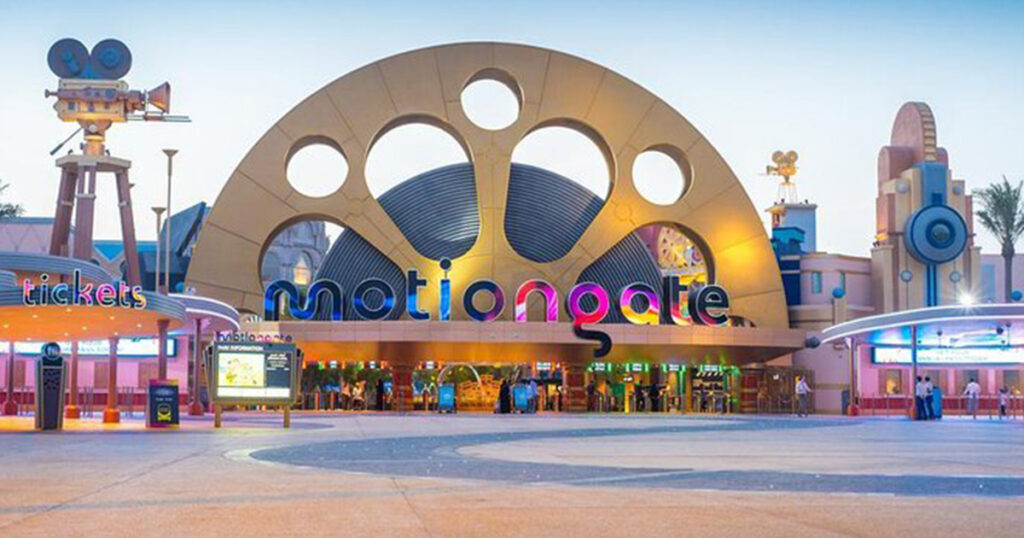 MOTIONGATE theme park, one of Dubai's eertainme at night 