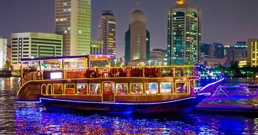 A picture of the Seti Doo boat, one of Dubai's nighttime attractions 