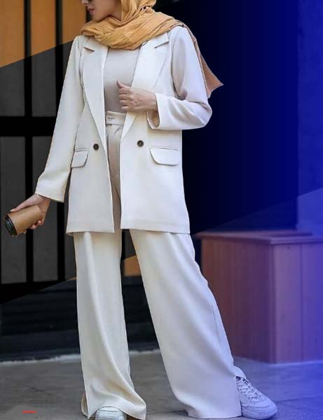 New model of white summer crepe suit for women