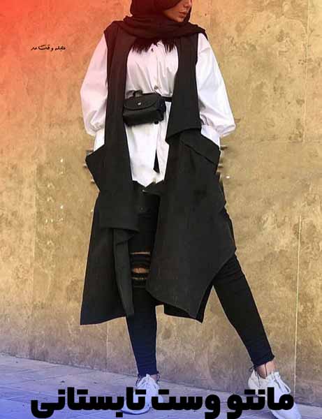 Stylish model of mao vest with summer fabric in black color