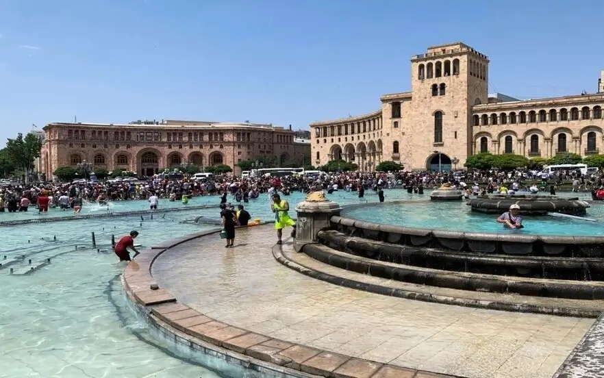 People gather in the square for the Armenian Water Festival