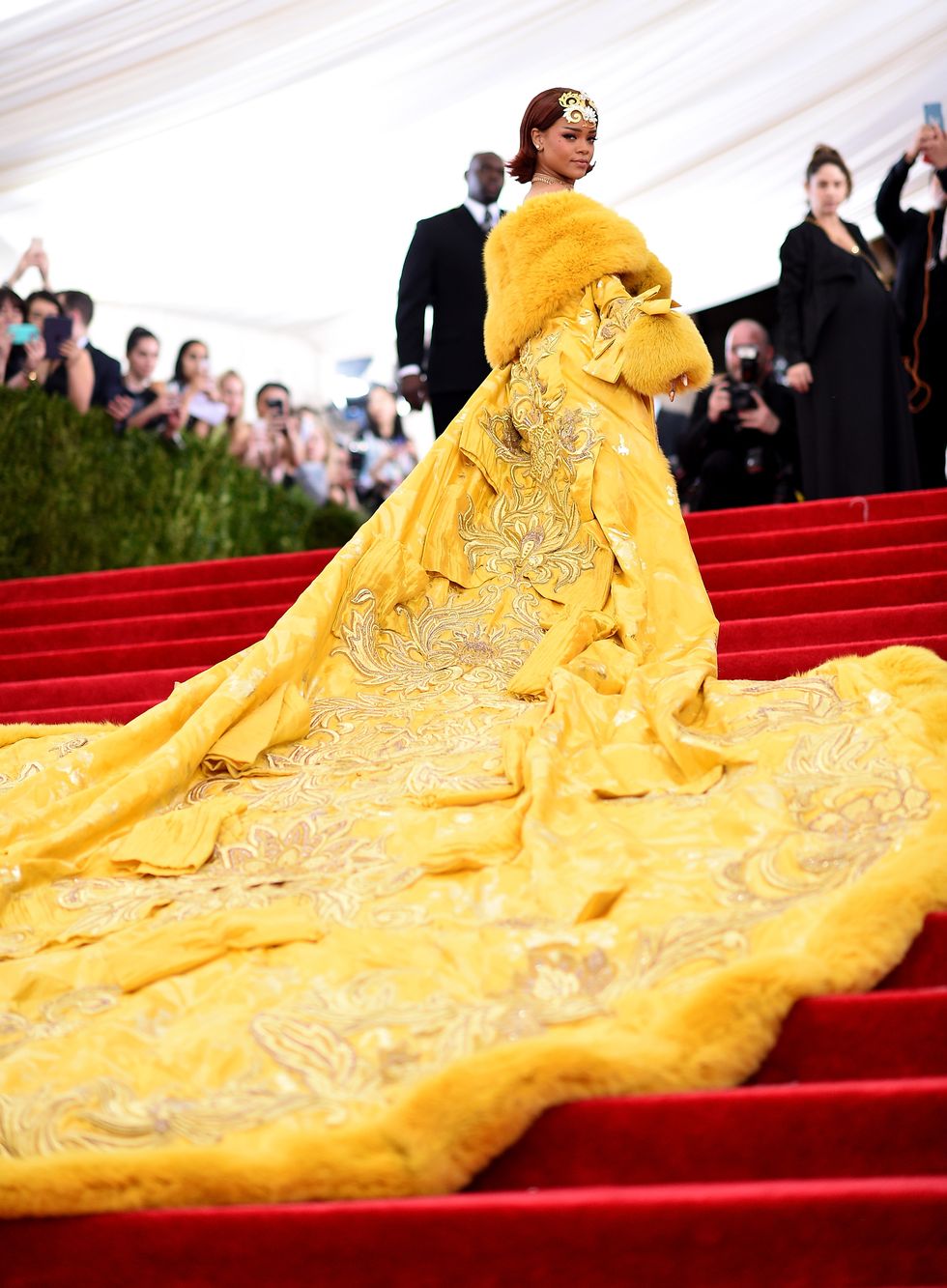   Rihanna in a yellow dress at Met Gala 2015