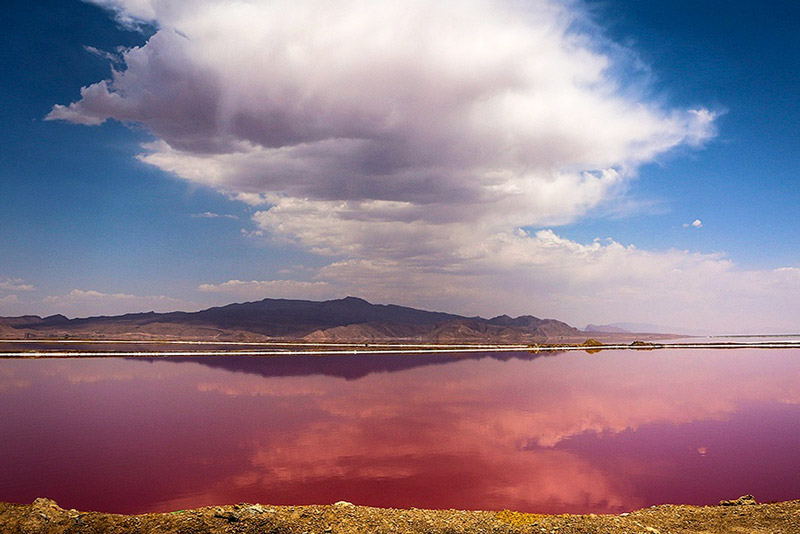 Maharlo pink lake with clear blue; Photo source: Wikimedia; Photographer: Hadith Faqiri