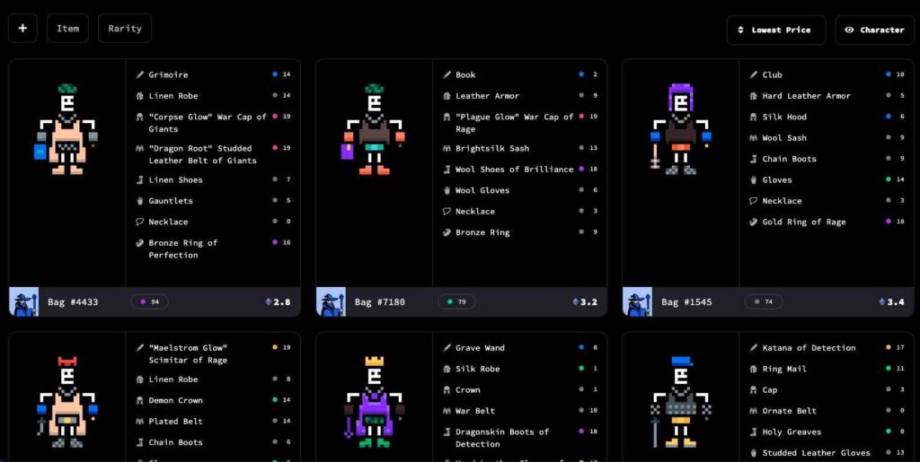 Collection of NFT tokens cc0 Loot Loot