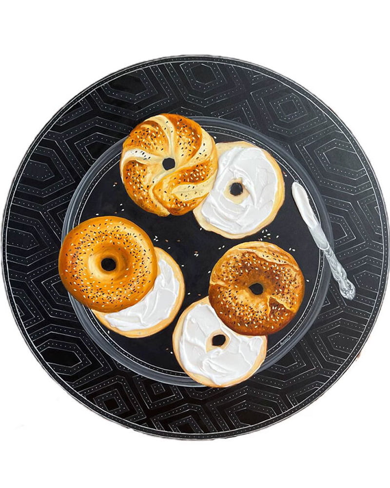Paied bagel buns on a plate