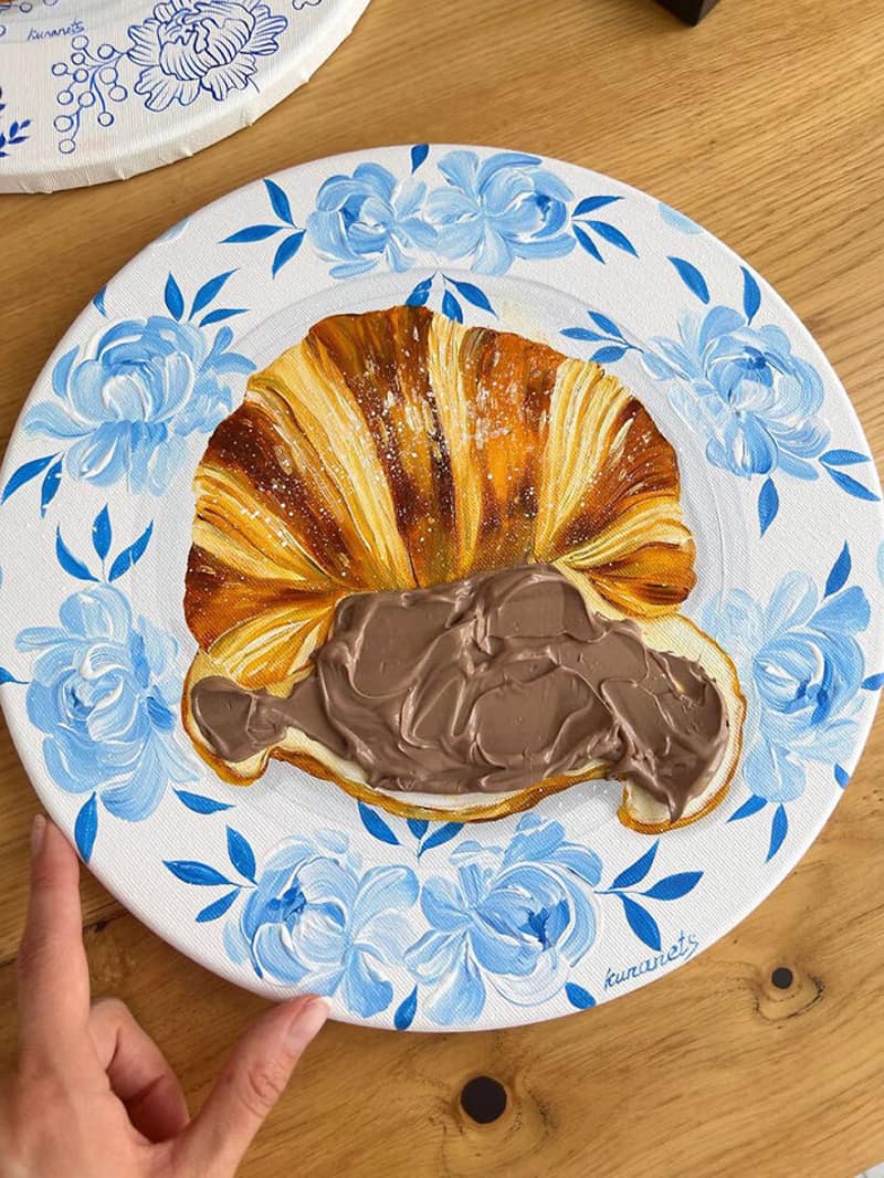 Paied chocolate croissas on a plate