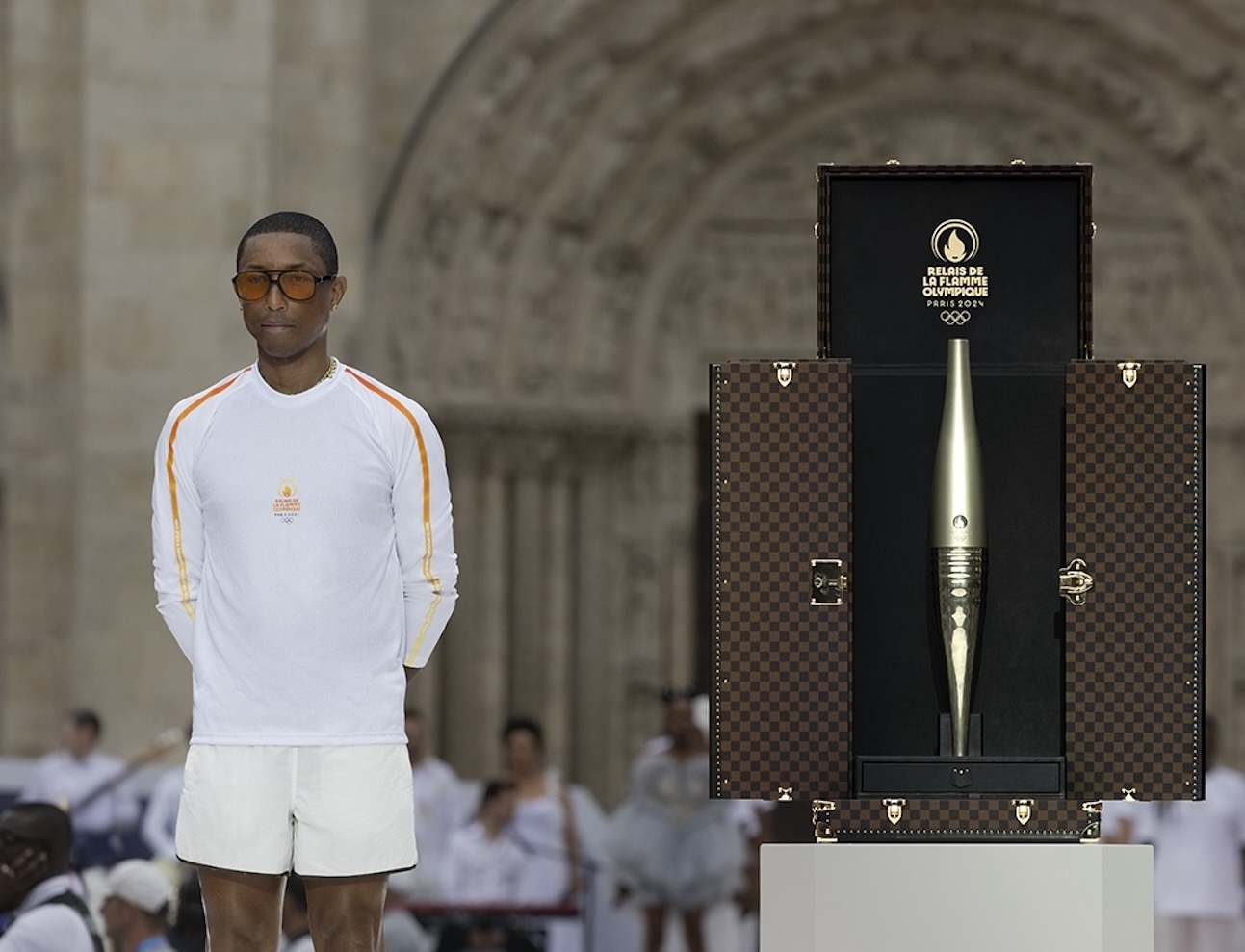 Pharrell Williams, the bearer of the Paris 2024 Olympic torch