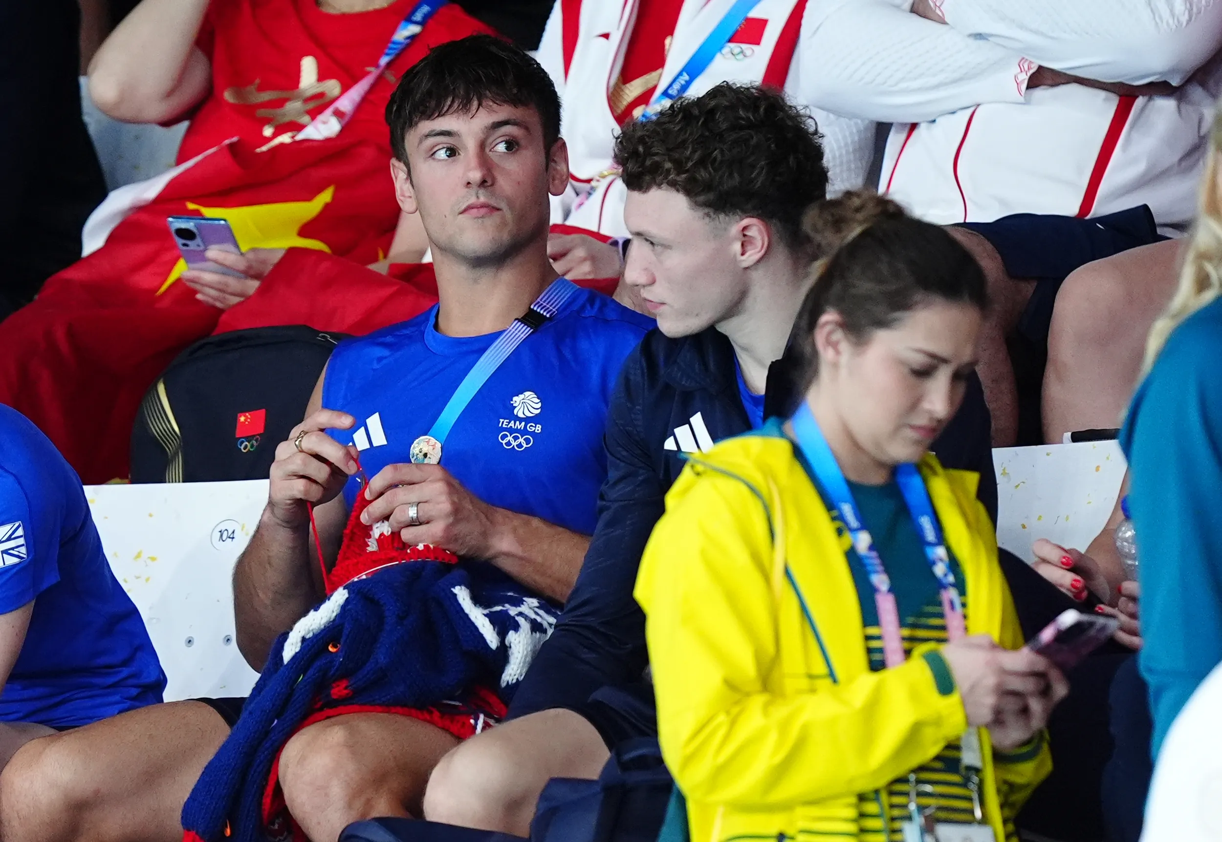 Diving champion Tom Daley knitting at the 2024 Olympics