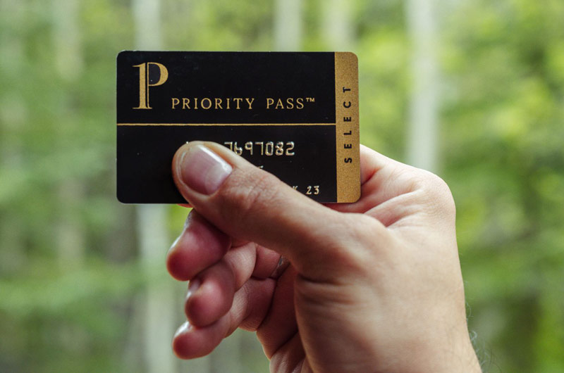 Priority pass card to eer the business lounge; Photo credit: Travel + Leisure, photographer: Taylor McIyre