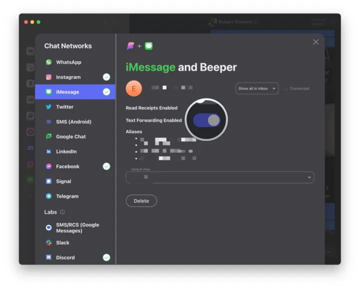 enabled Using iMessage on an Android phone or tablet