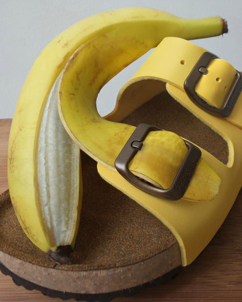 Combined photo of banana and slippers