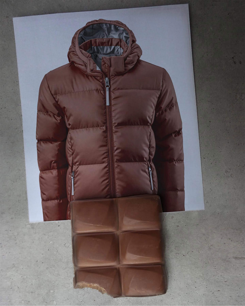 Combined photo of jacket and chocolate