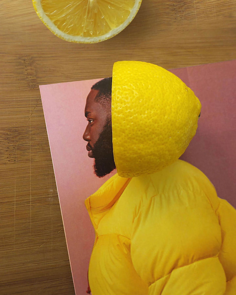 Combined photo of lemon slice and jacket hat
