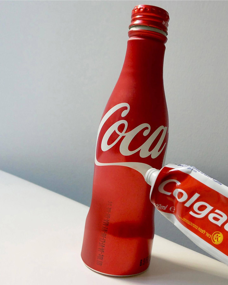 Combined photo of toothpaste and drink bottle
