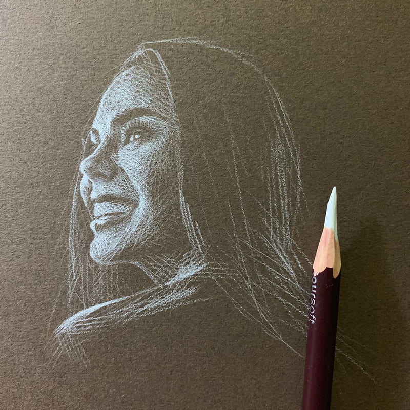 Face drawing with white pencil