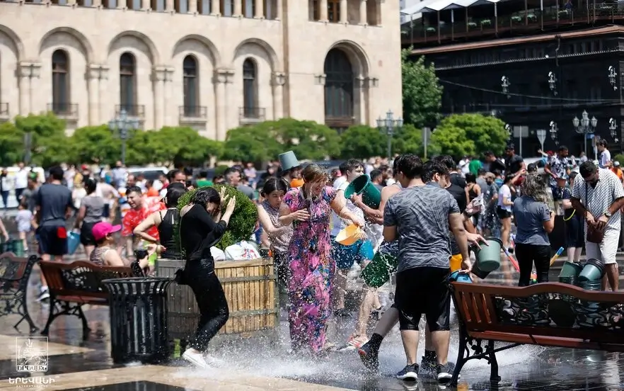 The joy of the people in the water sprinkling ceremony of Armenia