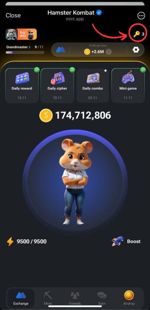 Hamster minigame key