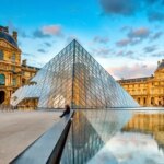Paris Louvre museum in cloudy sky; Photo source: www.cntraveler.com/activities. Photographer: Unknown