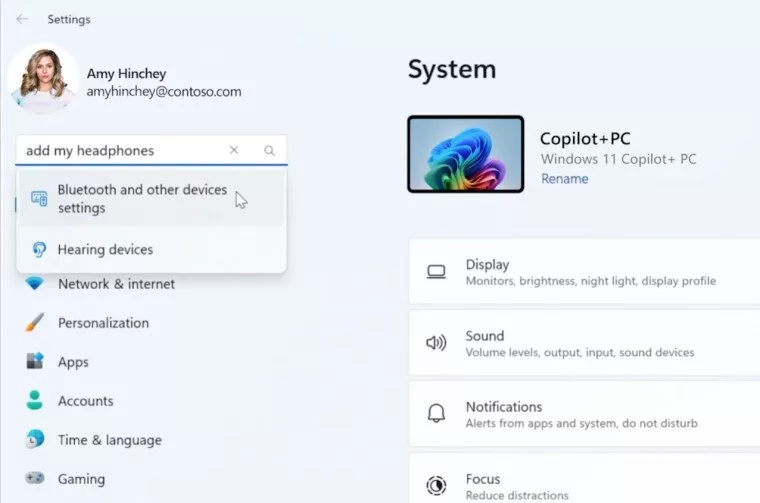 New search settings in Windows 11