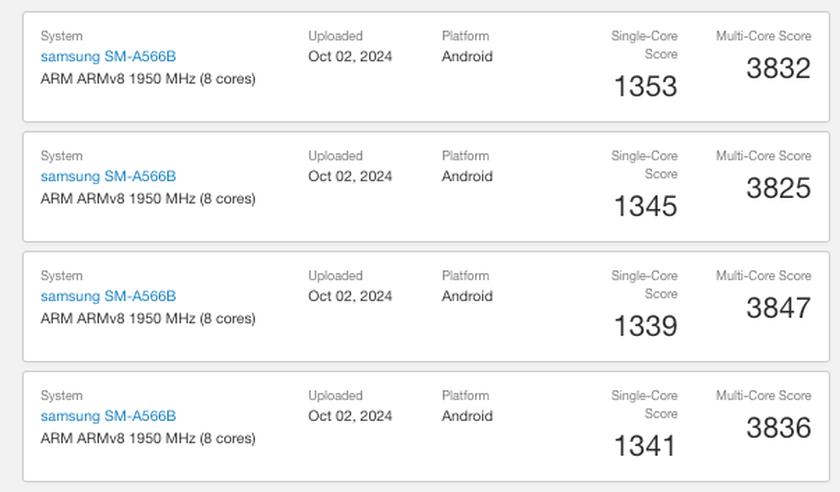Latest Galaxy A56 benchmark results