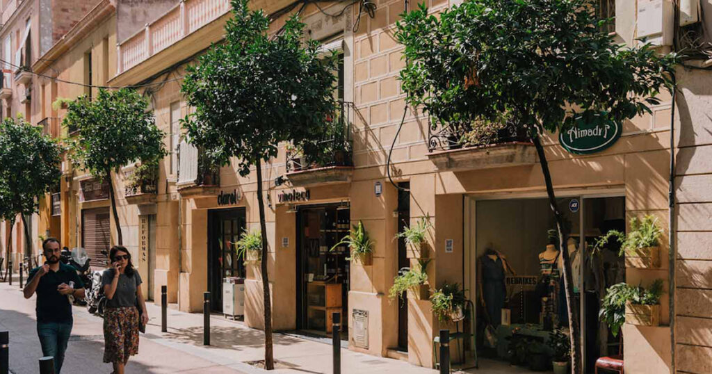An image of the street and shops in Spain 