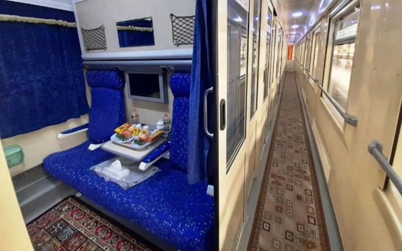 Corridor and four-seat train compartme of Sarir Raja; Photo source: footofan.com. Photographer: Unknown
