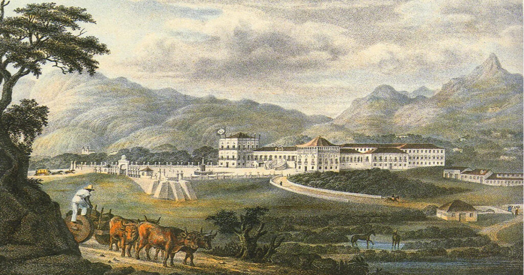 An image of an old paiing of the National Museum of Brazil  