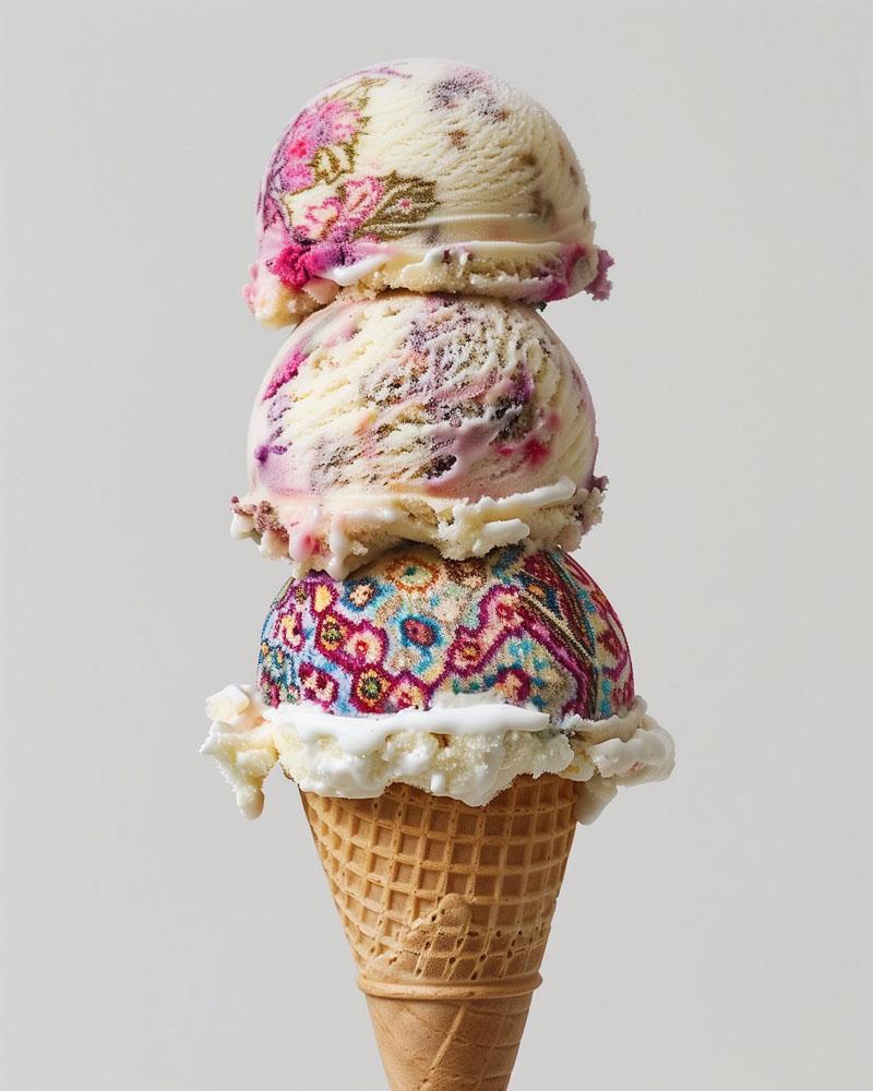 Three-scoop ice cream with Iranian patterns