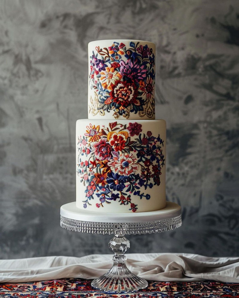 Two-tiered cake with Iranian flower design
