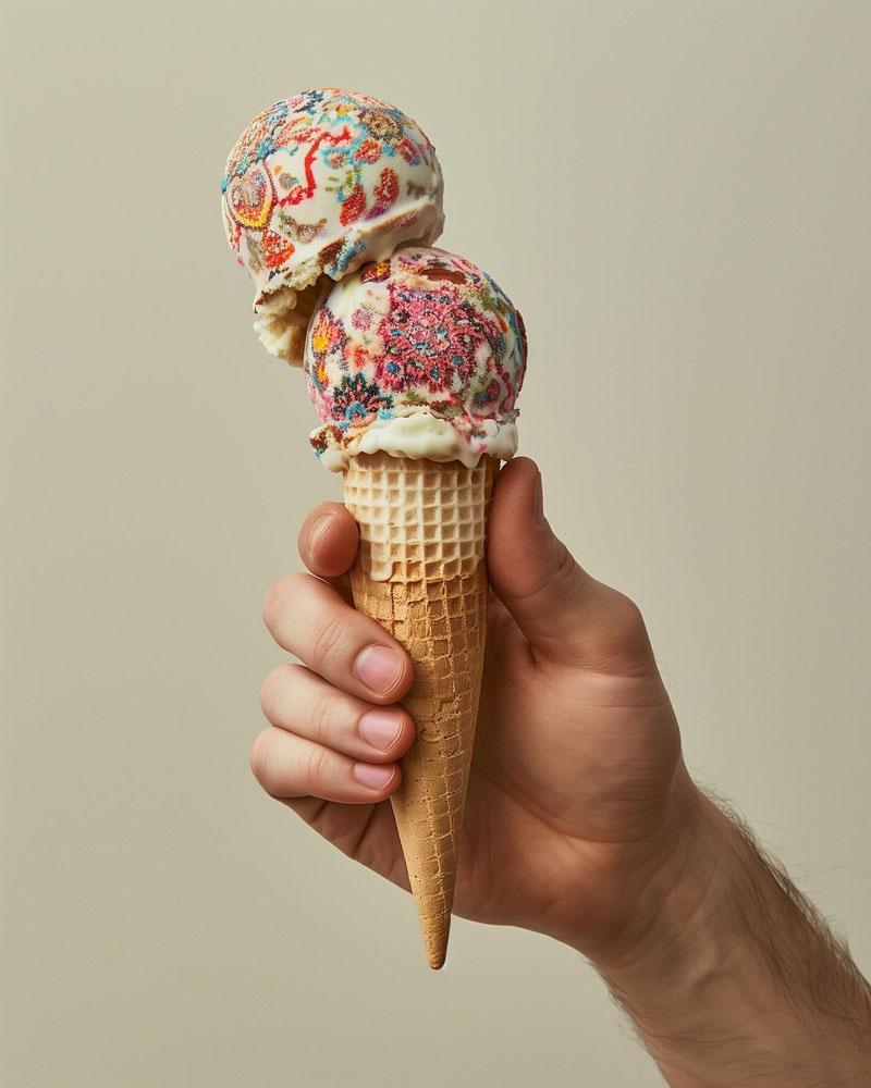 Funnel ice cream decorated with Iranian motifs