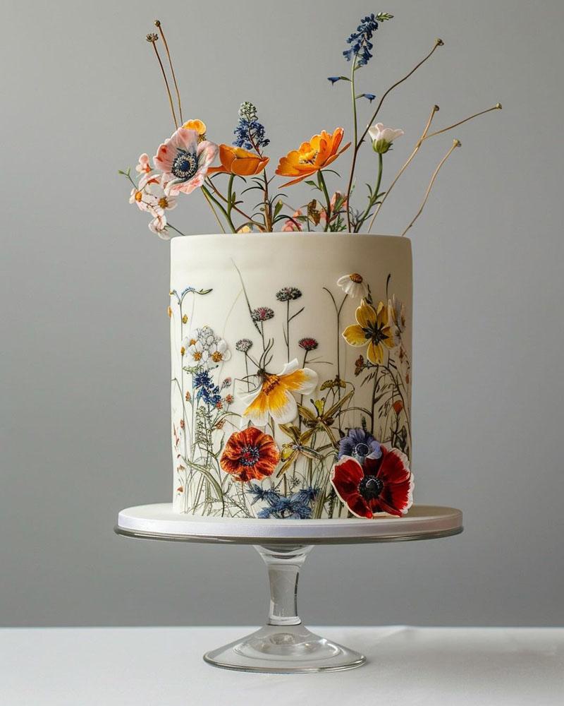Cake decorated with Iranian wild flowers