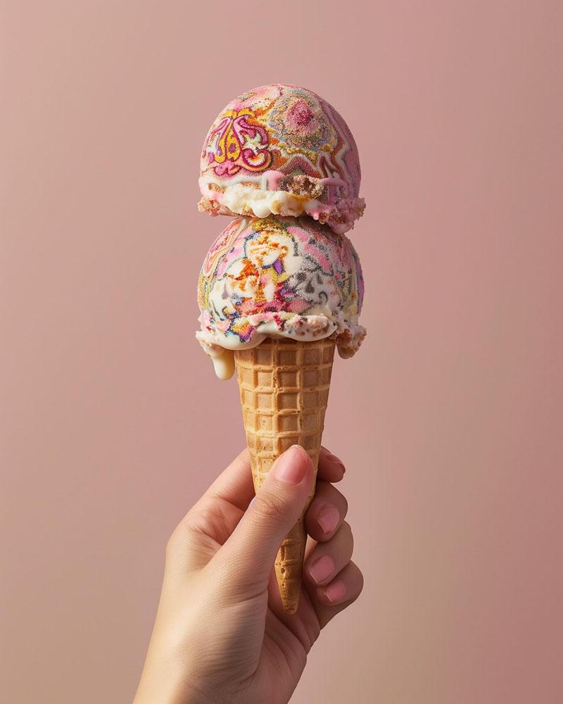 Decorating funnel ice cream with Iranian motifs