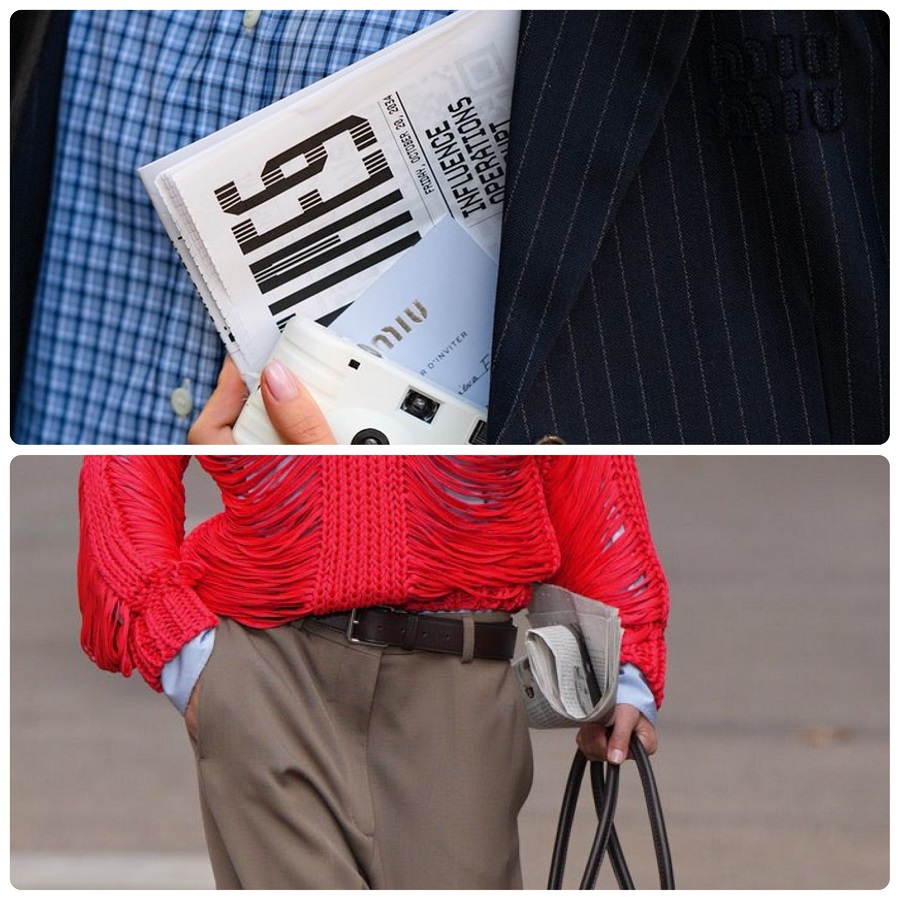 Stella McCartney and Miu Miu use the newspaper page as an accessory