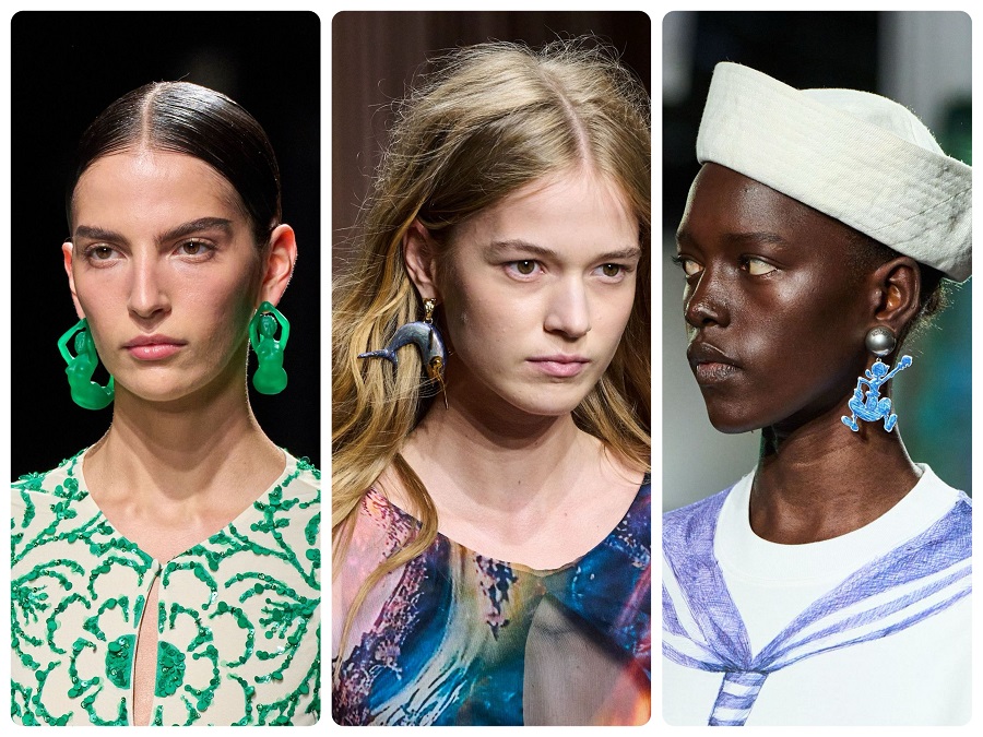 Cute and colorful earrings from Etro, Roberto Cavalli and Moschino (from left to right)