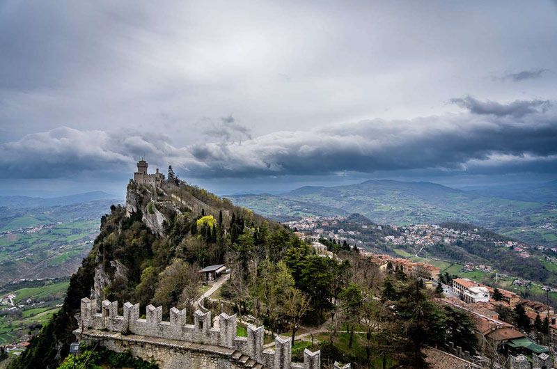 aerial photo of San Marino mouain and fortress; Photo source: ALOR Italy, photographer: Paolo Ferraris