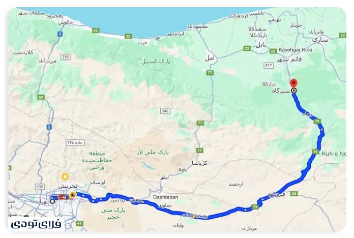 The distance between Shirgah and the surrounding cities