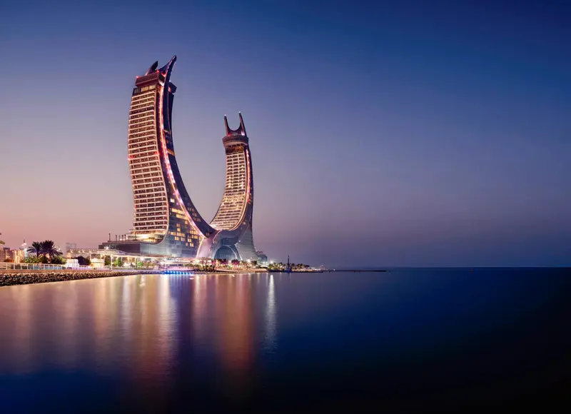 Raffles Qatar Hotel at night; Photo Source: Raffles Hotels, Photographer: Unknown